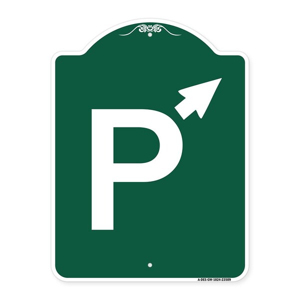 PWith Up Arrow Pointing Right, Green & White Aluminum Architectural Sign, 18" x 24", GW-1824-23509